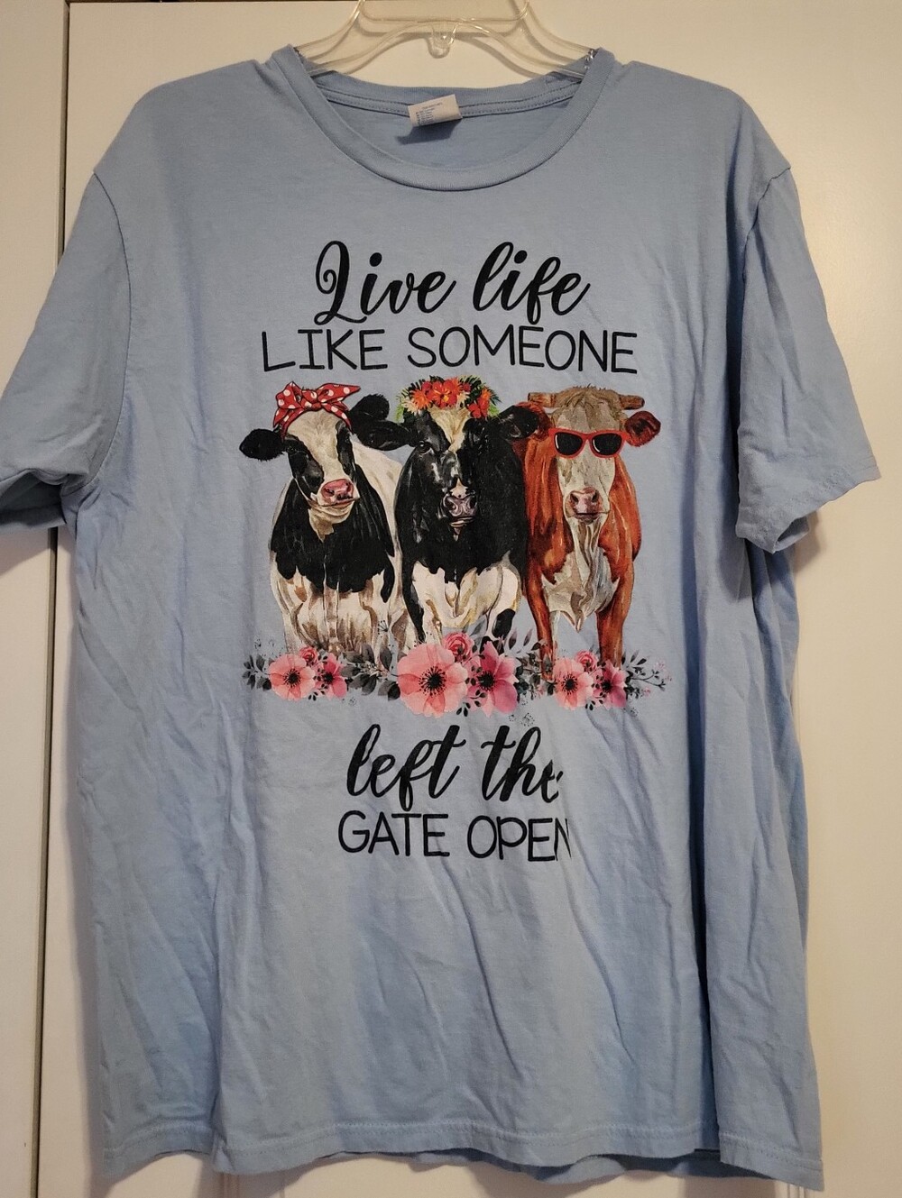 100 % Ccotton Light Blue Cow Tshirt